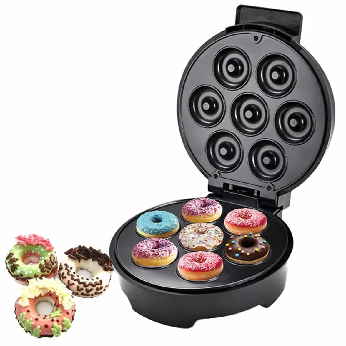 SOKANY SK-327 1000W Máquina para Rosquillas, Máquina para Rosquillas Para 7 donuts, Revestimiento Antiadherente, Fácil de limpiar, Horneado de doble cara