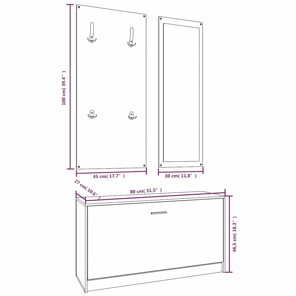 vidaXL Set de Mueble Zapatero 3 en 1 Armario Estantería Almacenamiento Recibidor Entrada Pasillo Salón Madera Contrachapada Color Roble Sonoma