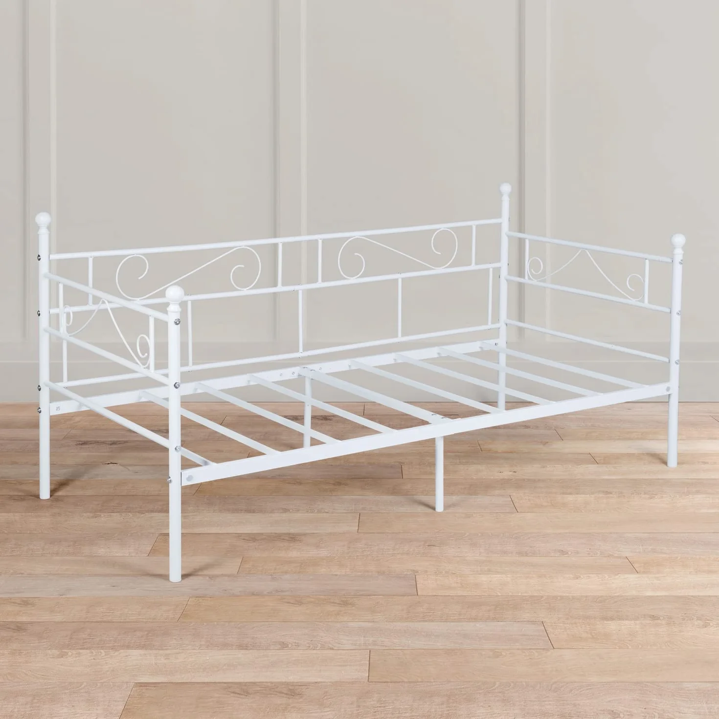 EGGREE Cama Metálica diván Cama Individual Marco de Cama para Niños Habitación Habitación Dormitorio Balcón Jardín Cama Blanco