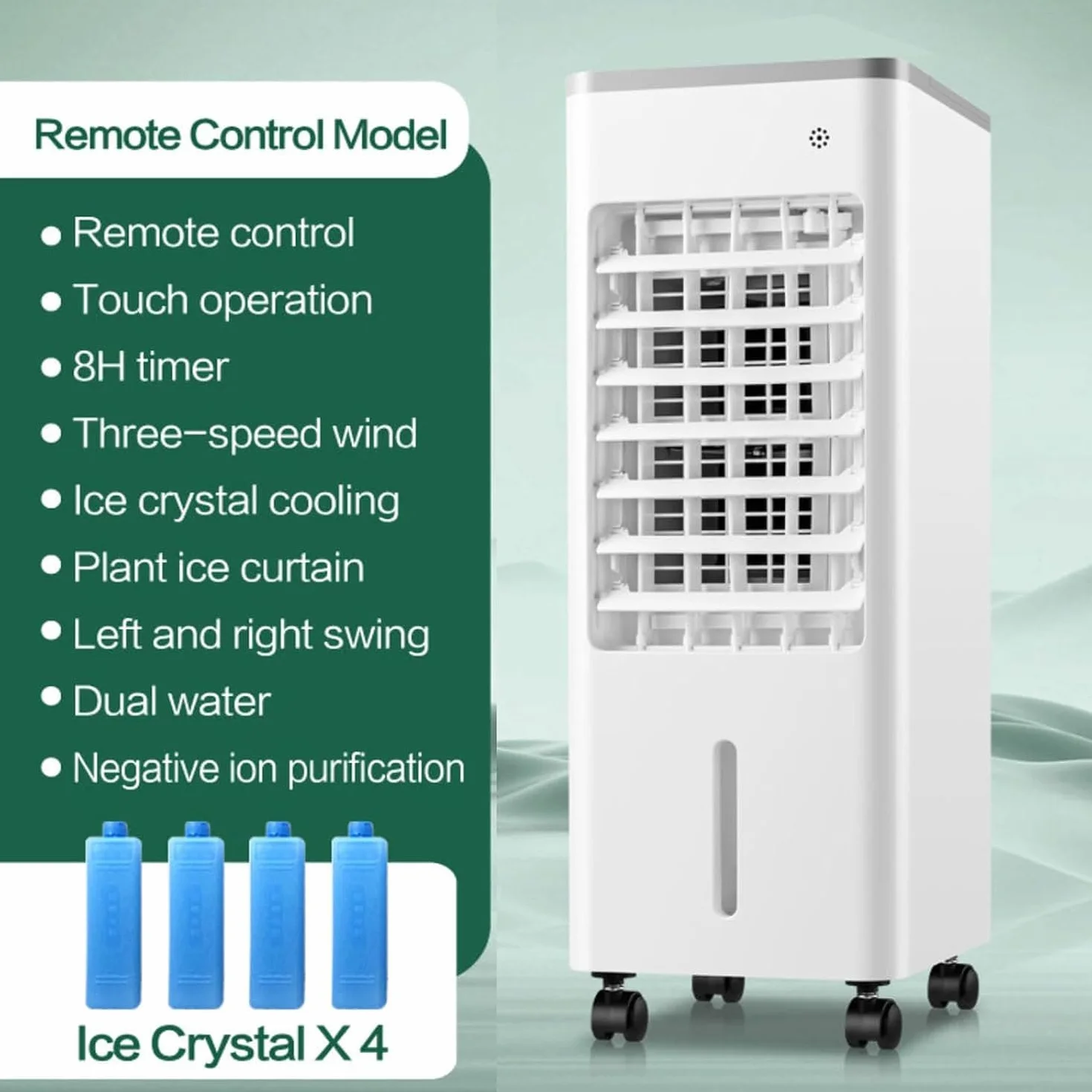 Climatizador Portátil Evaporativo,Oscilación 90°,3 Velocidades y Modo Sueño | Enfriador de Aire con Cristales de Hielo 75W Bajo Consumo, Depósito 4,1-6L,con Mando a Distancia y Ruedas para ，Blanco