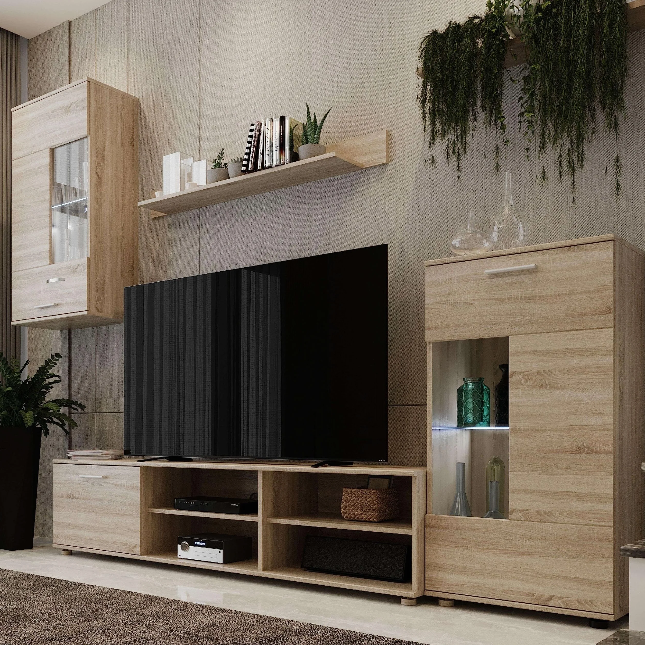 Miroytengo Modulo de Salón Comedor Estilo Moderno en Color Roble Sonoma con 3 Puertas y Estantes Internos 230 cm