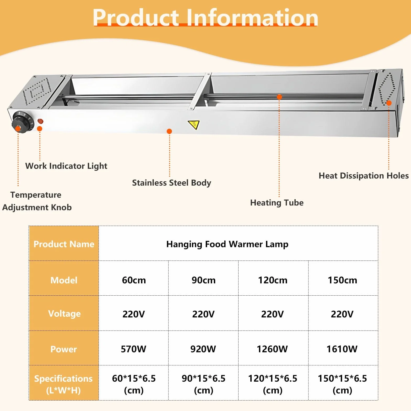 Lámpara de Calor de Alimentos, Suspensión Lampara Calor Cocina Acero Inoxidable, Calentador de Alimentos para Buffets y Hoteles Temperatura Ajustable(2 Piezas, 60cm)