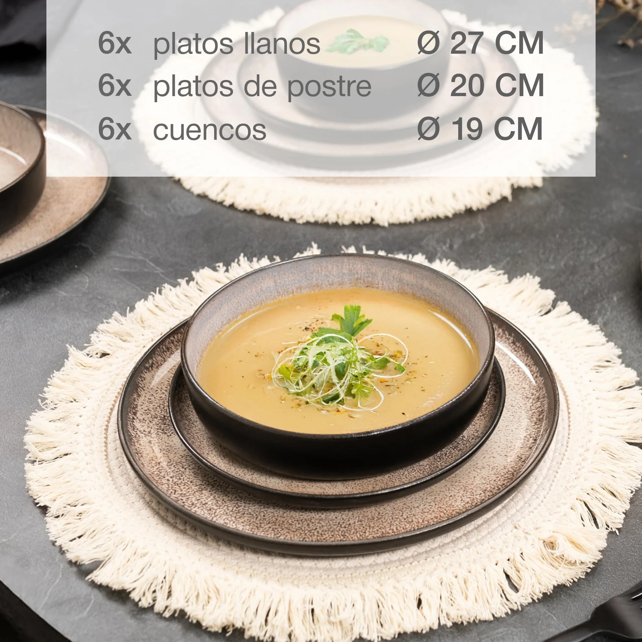 Moritz & Moritz VIDA Juego de 18 piezas de platos de mesa Juego de vajilla combinada en beige para 6 personas - de porcelana apta para el lavavajillas y el microondas