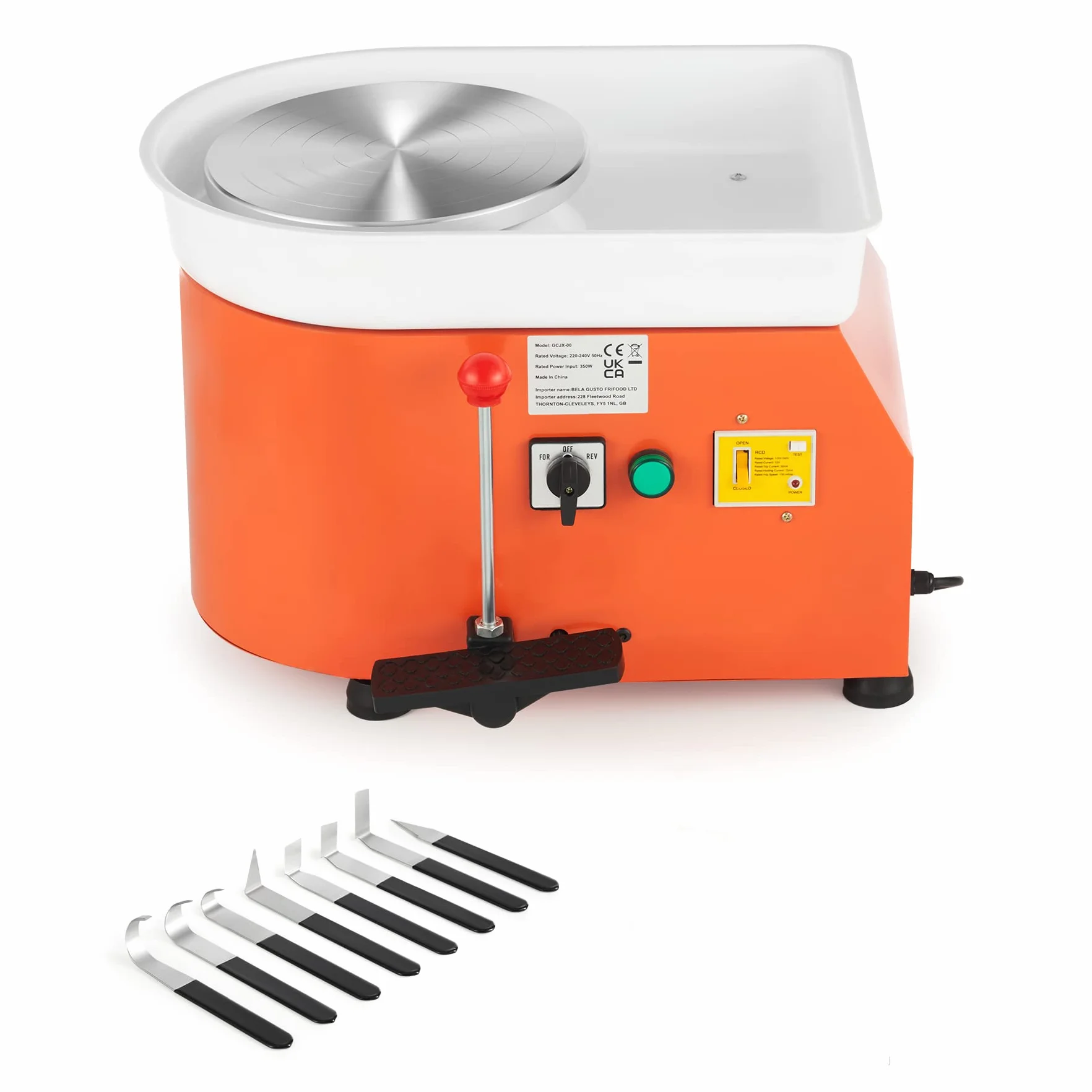CREWORKS Torno de Alfarero 25cm Rueda de Cerámica con Mango Manual y Pedal de Pie 350W Máquina de Rueda de Cerámica Eléctrica Motorizada 300RPM Torno Alfareria Electrico para DIY Artesanía