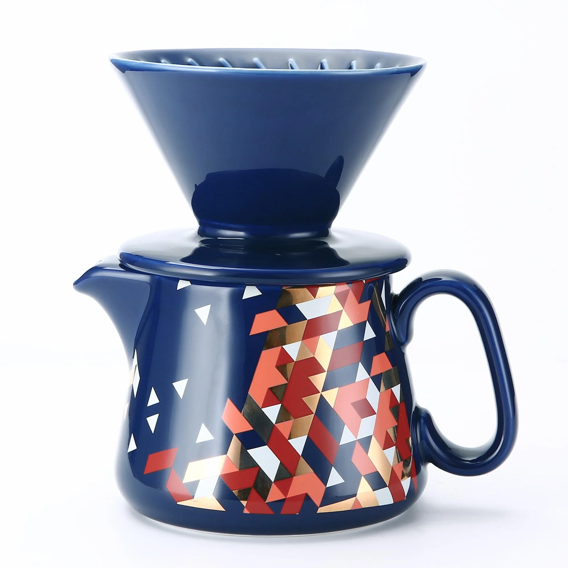 Cafetera de vertido, gotero de café de cerámica con 100 filtros de papel tamaño 02, servidor de café de cerámica con tapa, 450 ml, adecuado para 1-2 personas (azul)