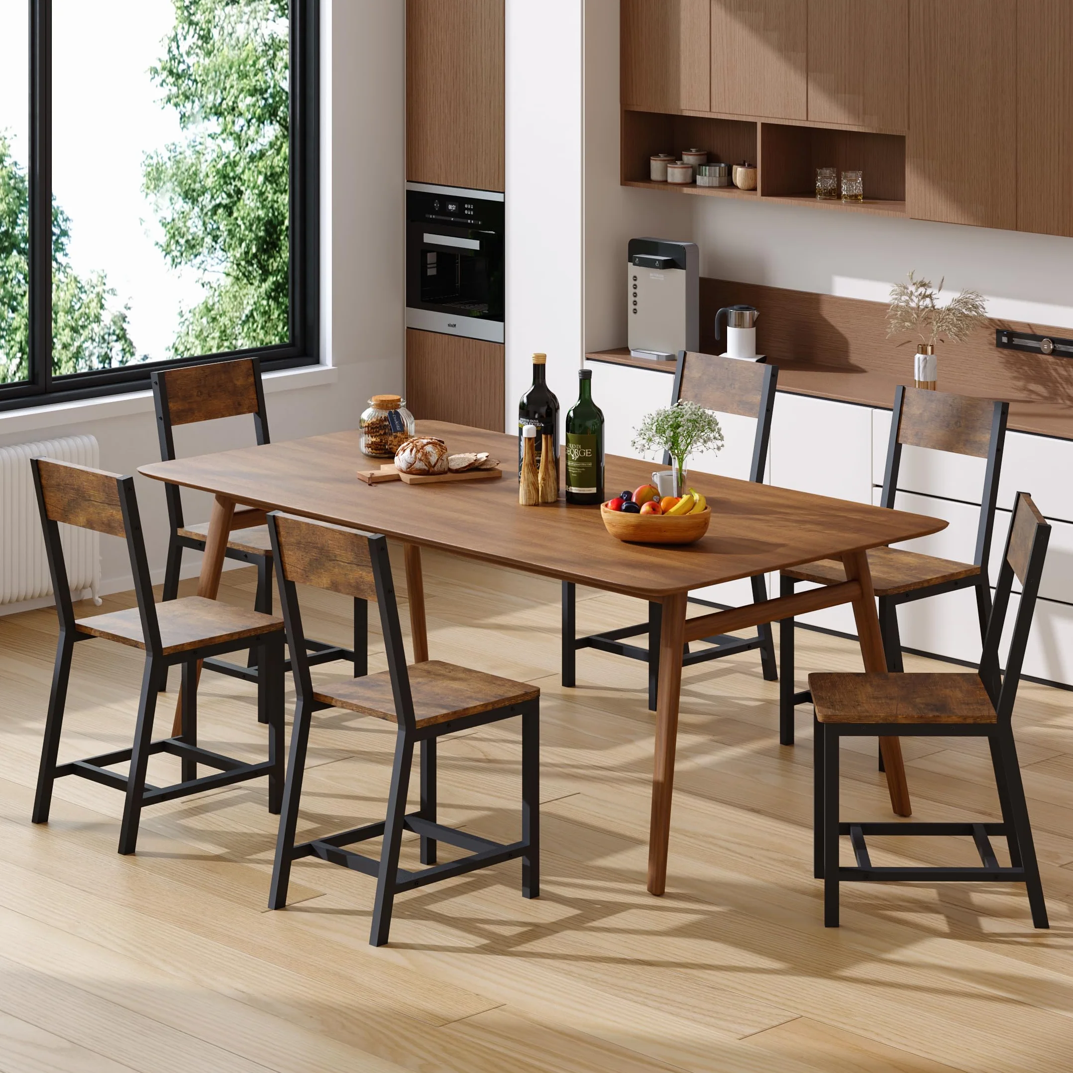 YOUDENOVA Sillas de Comedor Juego de 6, Estructura de Metal Resistente, Sillas de Cocina con Respaldo, para Comedor, Cocina y Salón, hasta 150 kg, Marrón Vintage