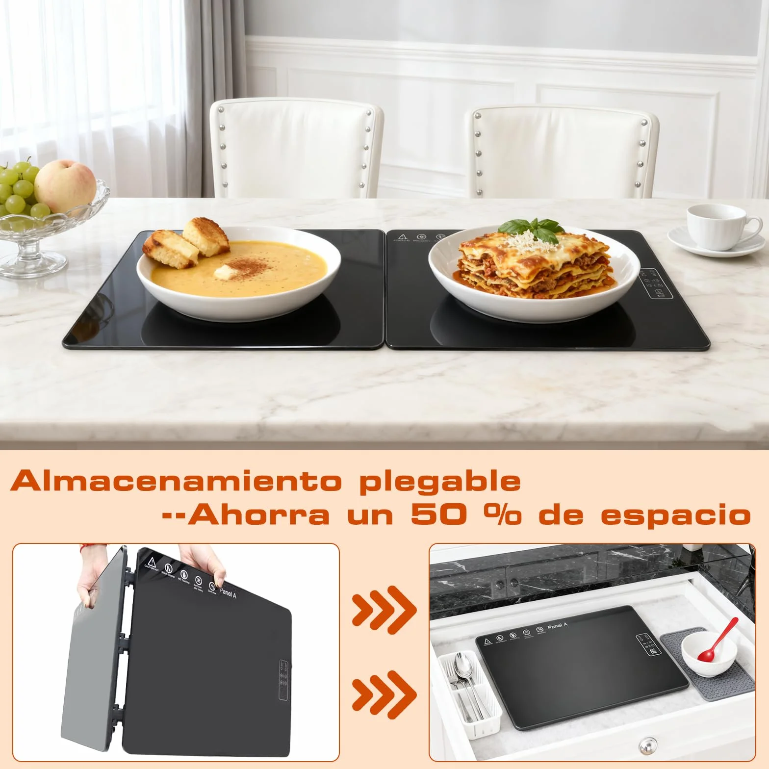 Bandeja Calefactora Eléctrica para Alimentos,con Control de Temperatura Ajustable y Diseño Plegable,Almohadilla Térmica Multiusos para Mantener la Comida Caliente o Descongelar en Casa