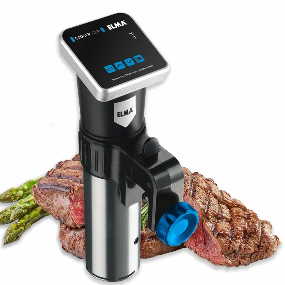 ELMA Termocirculador para Cocinar a Baja Temperatura Alimentos Envasados al Vacío | Modelo Cooker Clip Sous Vide 1200W, Inmersión a Prueba de Agua IPX7 | 9,2 x 16,1 x 33,0 cm