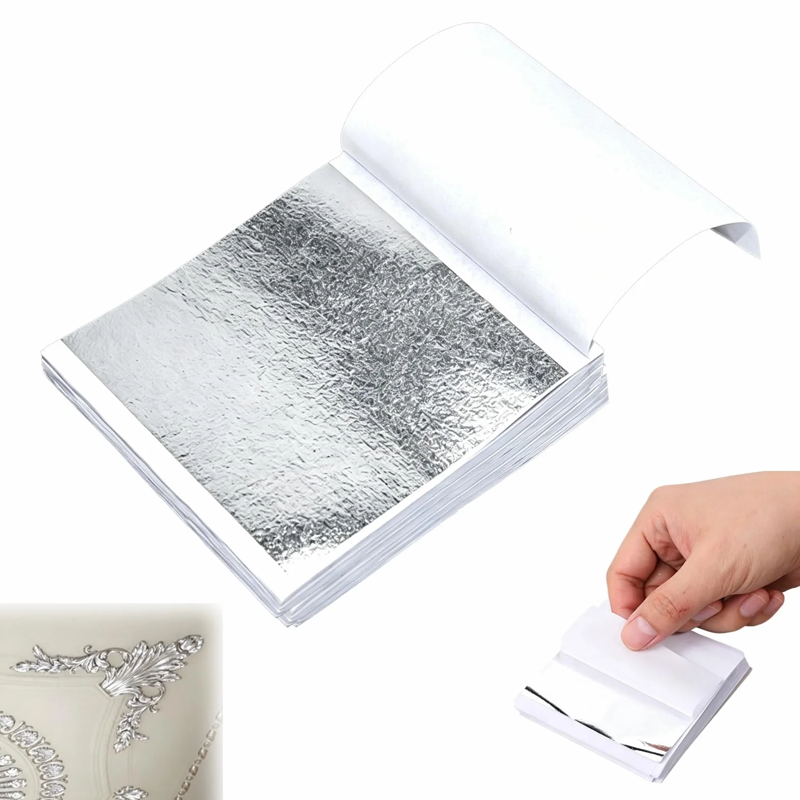Pan de Plata Imitación 100 Hojas 8.5x8 cm para Manualidades y Decoración