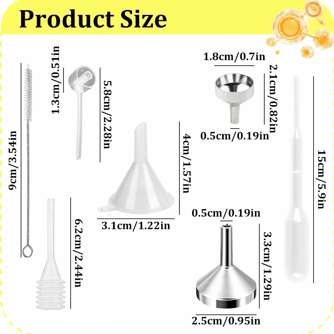 YAYNO 14 Piezas Mini Funnel Set Embudo de Cocina Aluminio Metal Dispensador para Botella Aceite Esencial