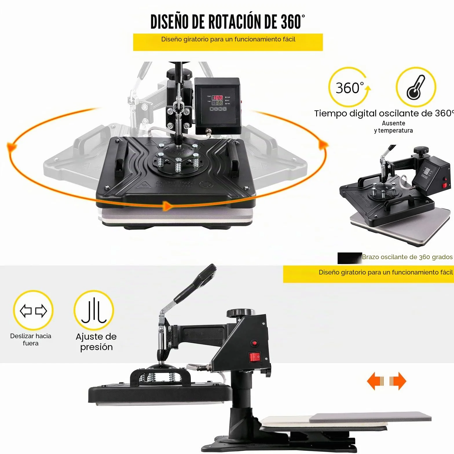 VEVOR 5 en 1 Prensa de Calor 38 x 30 cm, Máquina de Transferencia de Calor Multifuncional Máquina de Sublimación para Camisetas Tazas Platos Sombreros