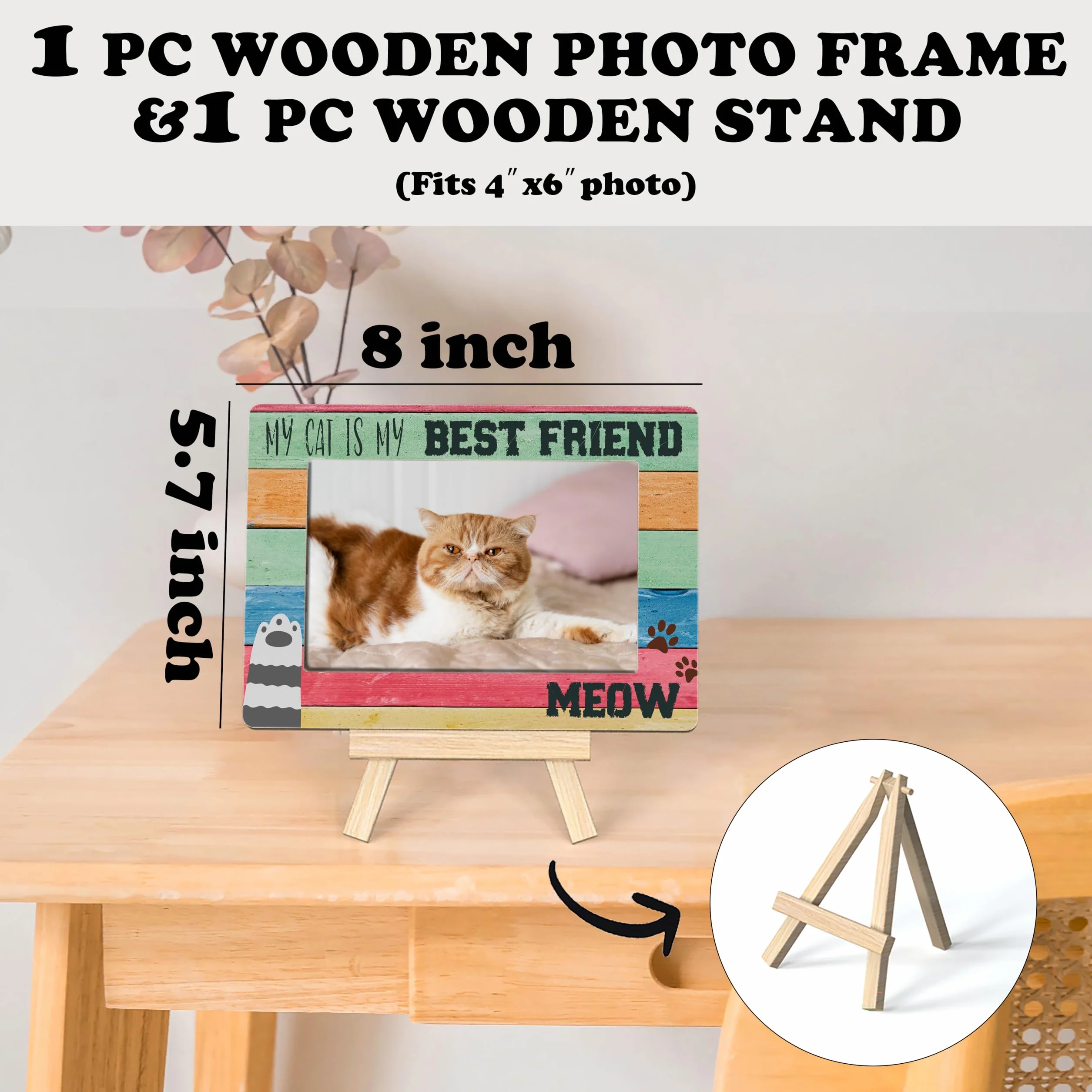 Ycyfckdr Marco de fotos de gato, marco de fotos para amantes de las mascotas, regalos de gatos para decoración de habitación de mujeres y niñas, marco de fotos para amantes de los gatos, marco de