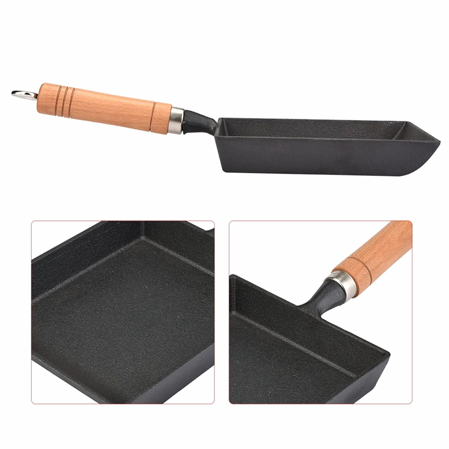 Ymiko Tamagoyaki Sartén para tortilla japonesa/sartén para huevos, mini sartén para tortilla de hierro Olla para tortilla Tamagoyaki Mango de madera
