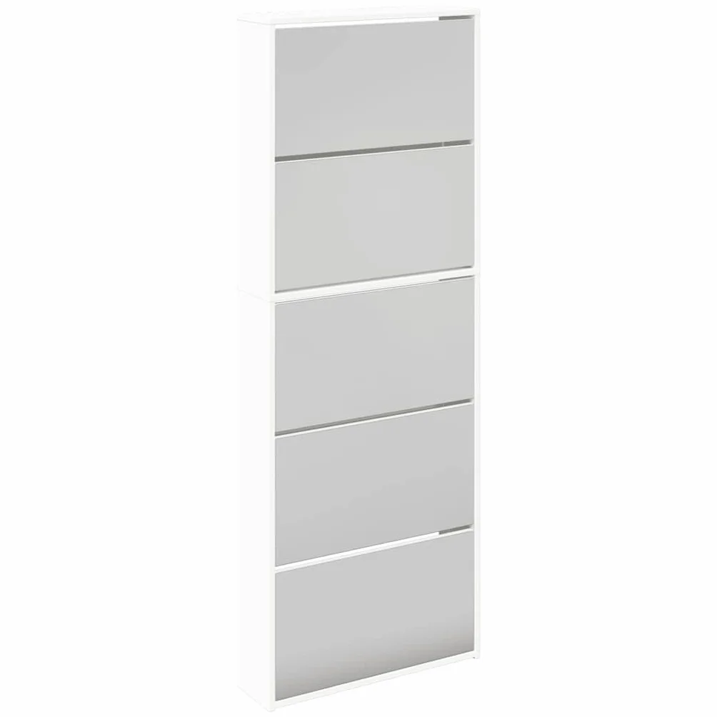 vidaXL Mueble Zapatero 5 Cajones con Espejo Organizador Mobiliario Salón Dormitorio Sala de Estar Almacenamiento 63x17x169,5cm Blanco