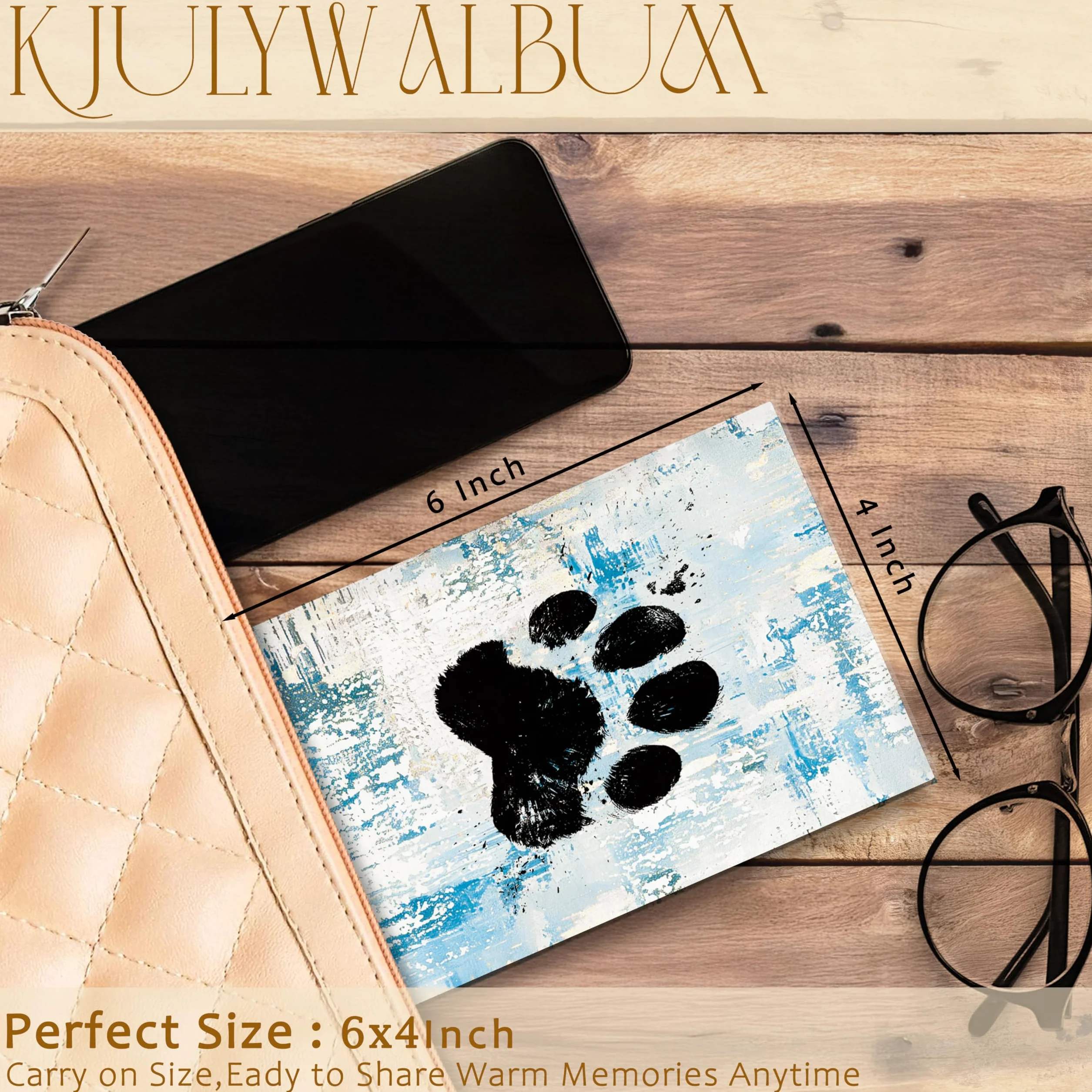 Álbum de fotos de perro de 4 x 6 pulgadas, regalos para amantes de los perros, diseño abstracto azul, pequeño álbum de fotos para 18 bolsillos, con capacidad para 36 fotos, álbum de fotos para