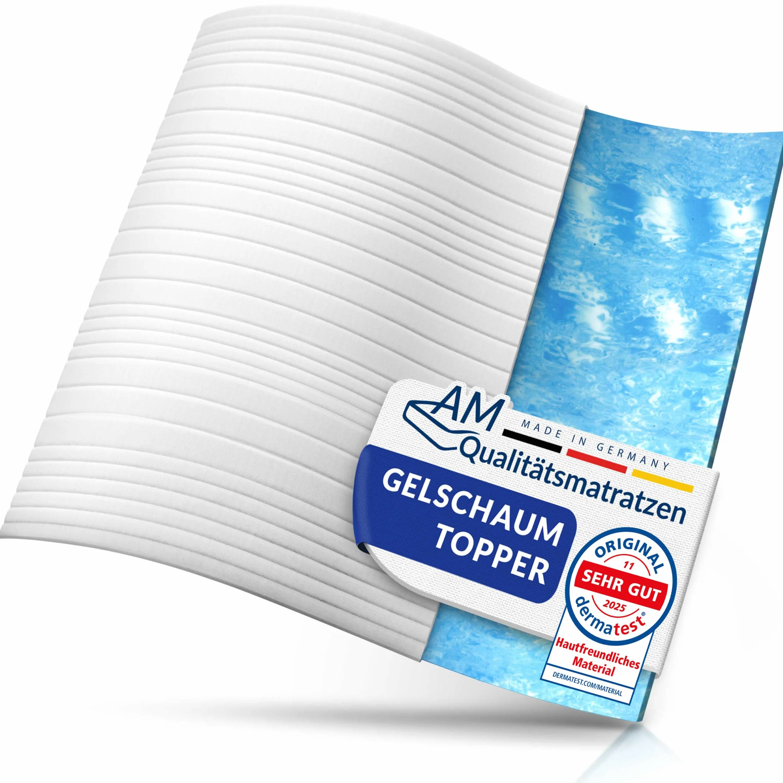 AM Qualitätsmatratzen Sobrecolchon refrescante 90x200 de Gel - Topper Made in Germany - Cubre colchon refrescante Anti sudoración con Funda Lavable - Topper 90x200 cm Transpirable
