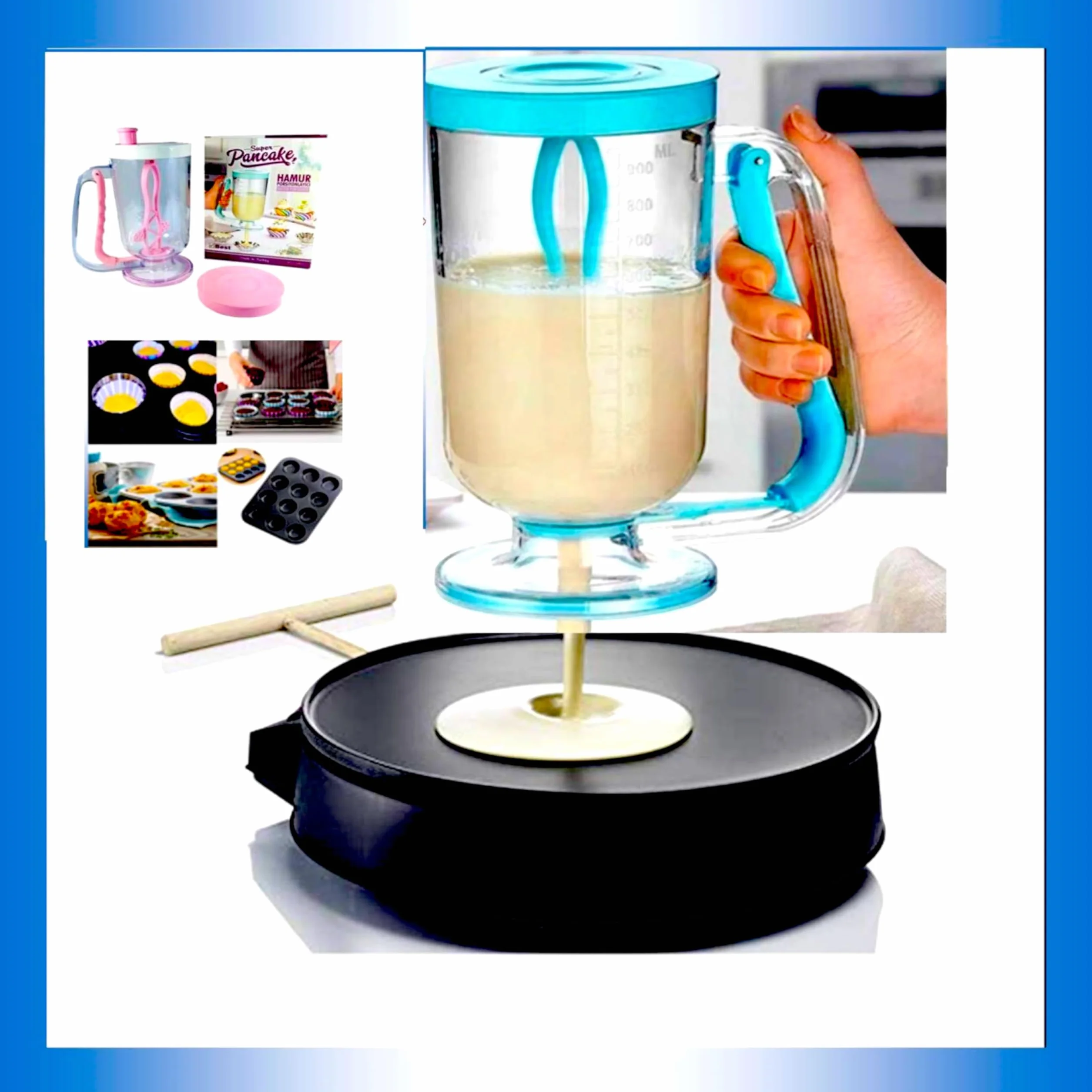 Dispensador de Masa para Tortitas - 900 ml - Dispensador de Masa - Crepes - Reposteria Utensilios - Crepera - Utensilios de reposteria y pastelería – Acero INOX. (dispensador plastico)