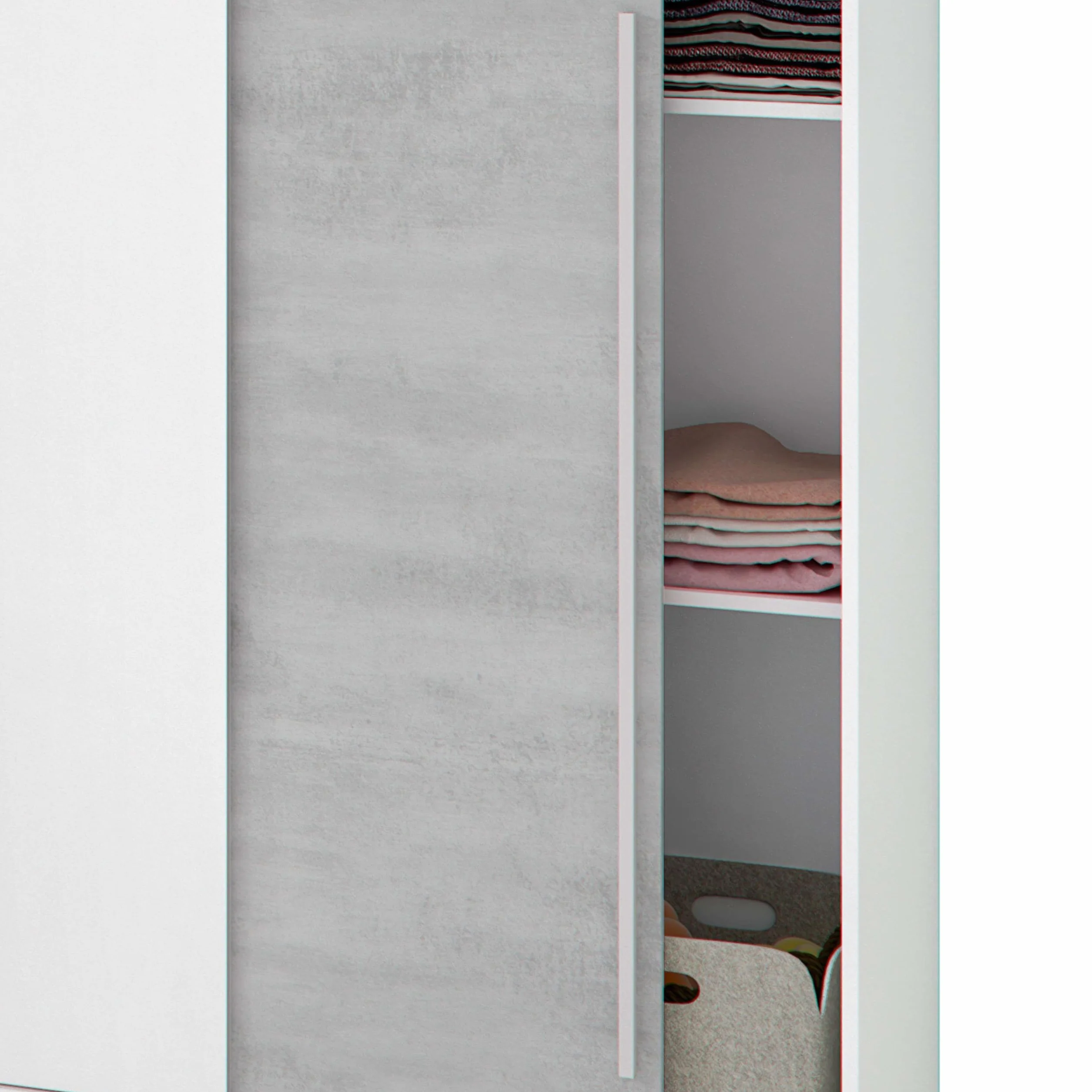 Habitdesign Armario 2 Puertas Correderas con Estantes y Barra, 200x120x50 (AltoxAnchoxFondo - en cm), Color Blanco Artik y Cemento, Modelo Indira