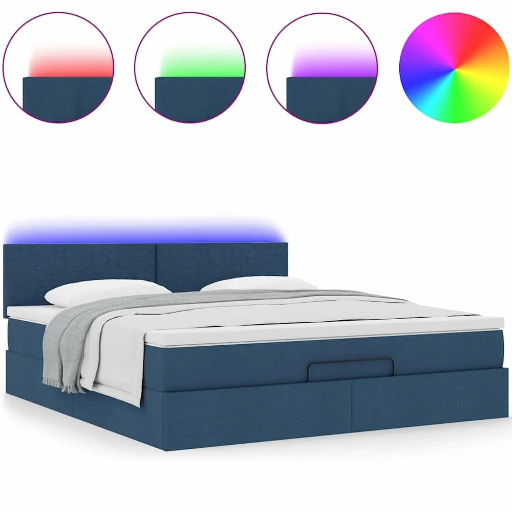 Cama otomana con colchón, 160 x 200 cm, cama de almacenamiento, en color azul, LED, cabecero de invitados, cama de invitados, comodidad para jóvenes y adultos, para dormitorios y habitaciones