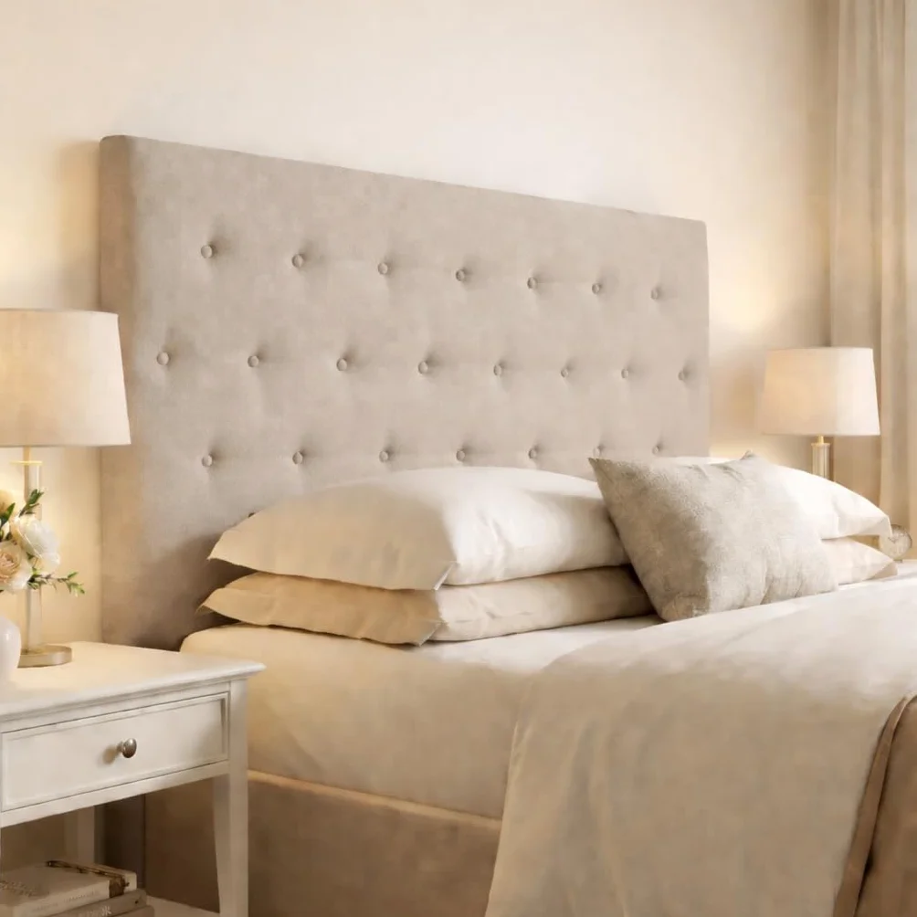 DecorQUALITY Cabeceros de Cama tapizados con Tejido Antimanchas, Estructura Madera Acolchado- Cabezal Dormitorio y Matrimonio Moderno Mod. Paris Todas Las Medidas y Colores (Beige, 150 * 70)