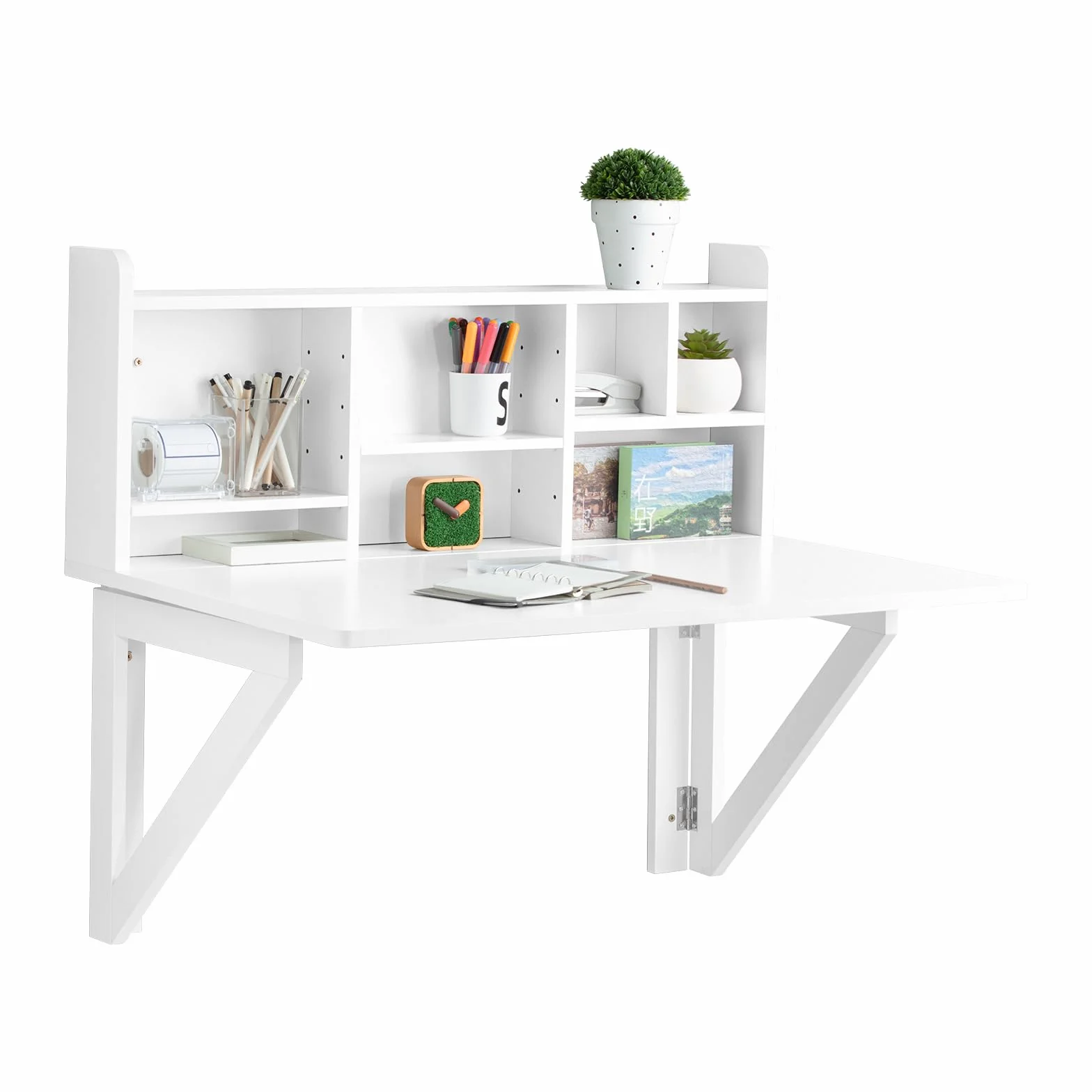 SoBuy Mesa Plegable de Pared con estantería, Mesa de Cocina Plegable Auxiliar, Mesa Comedor Blanca para Cocina pequeña, Mesa de Pared abatible 90x60 cm, 90x78x60 cm FWT07-II-W