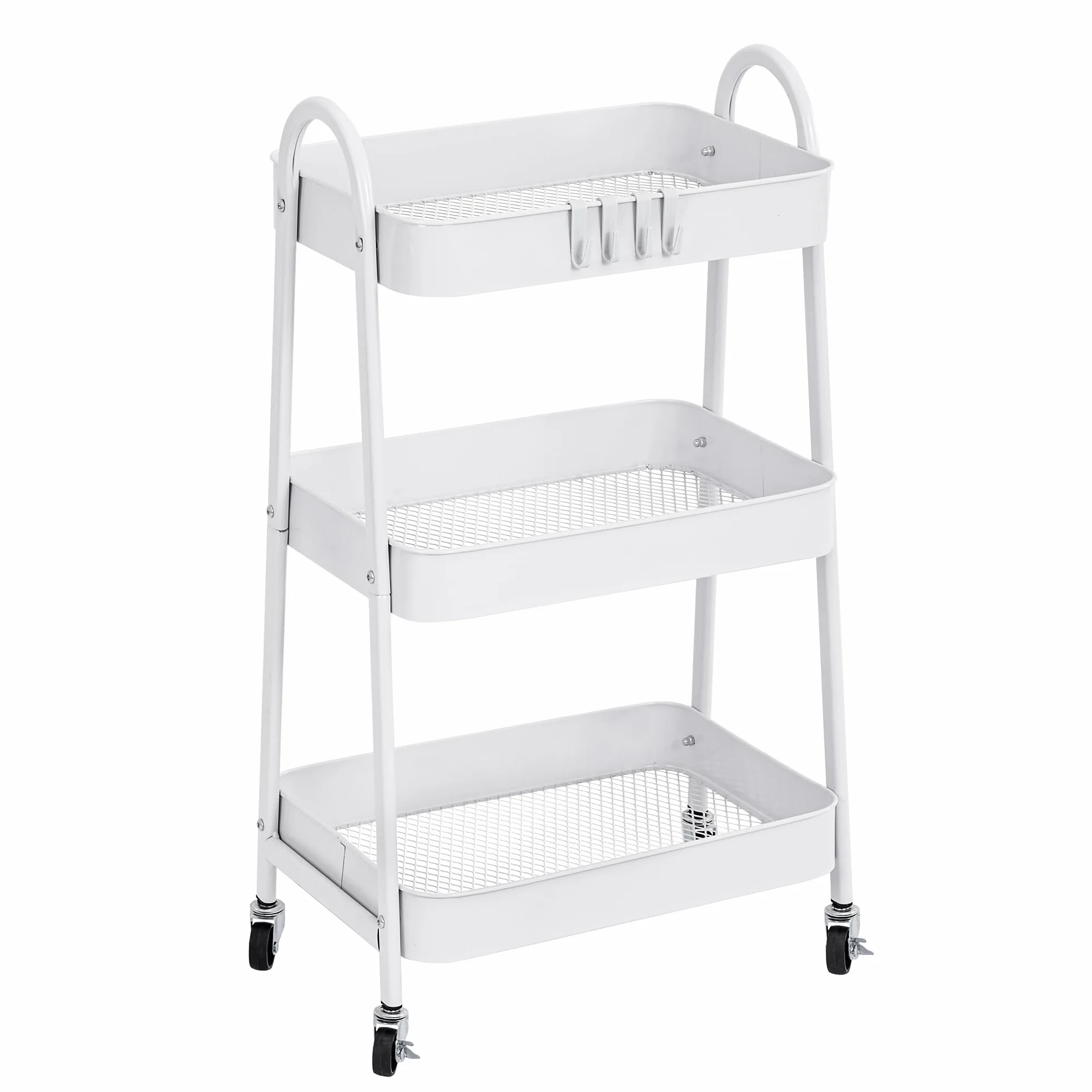 Carro de Cocina Metálico con Ruedas Carrito Auxiliar Multiuso 3 Cajones Almacenamiento Blanco