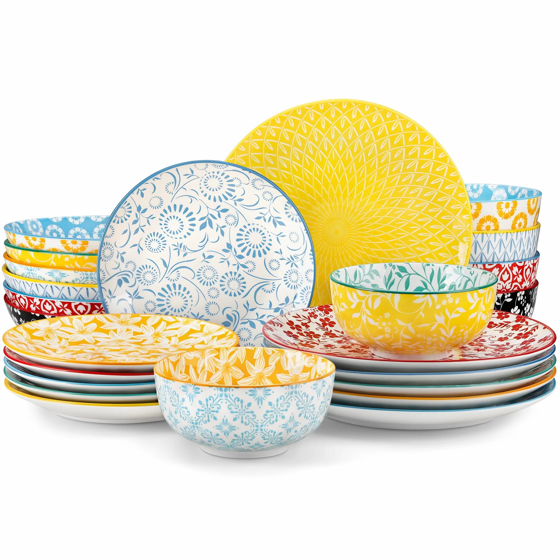 vancasso SELENE Vajillas Completas 6 Personas, Juego de 24 Piezas Vajillas en Porcelana Pastel - 6 Platos Llanos, 6 Platos de Postre, 6 Cuencos para Pasta y 6 Cuencos, Apto para Lavavajillas