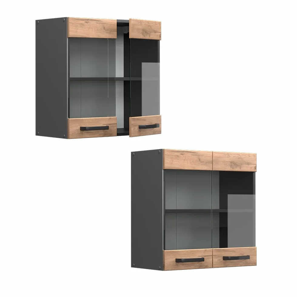 Vicco Armario de Cocina con Vidrio R-Line, Roble Dorado, 60 cm, para combinación Libre Dentro de Sistemas de Cocina modulares