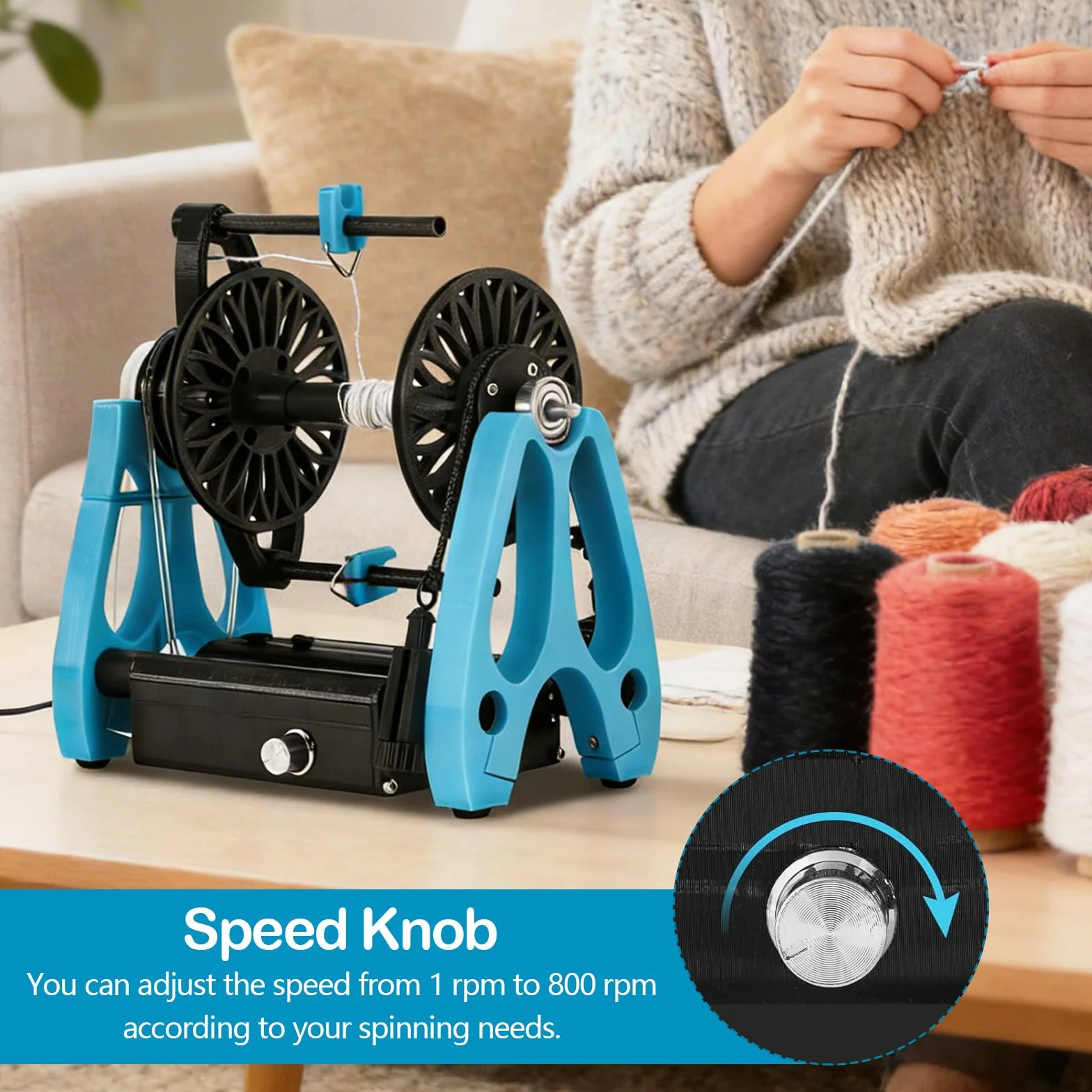 Rueca Eléctrica, Mini Rueca Doméstica Para Hilar Lana Con Pedal, Control De Velocidad Continuo Bobinadora Hilo De 1800 Rpm MáQuina De Hilar Fibra De AlgodóN Y Seda Conmutación Avance y Retroceso