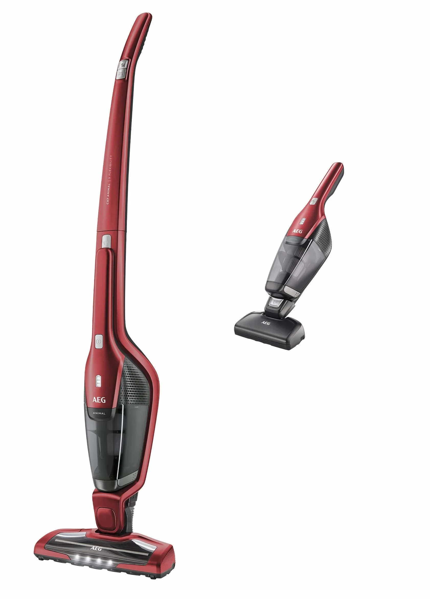 AEG CX7-2-45AN Aspiradora Sin Cable, Autonomía de 45 min, 18 V, 2 Velocidades, Cepillo 180º con LED, Aspiradora de Mano Especial Mascotas, Depósito de 0,5 L, Rojo