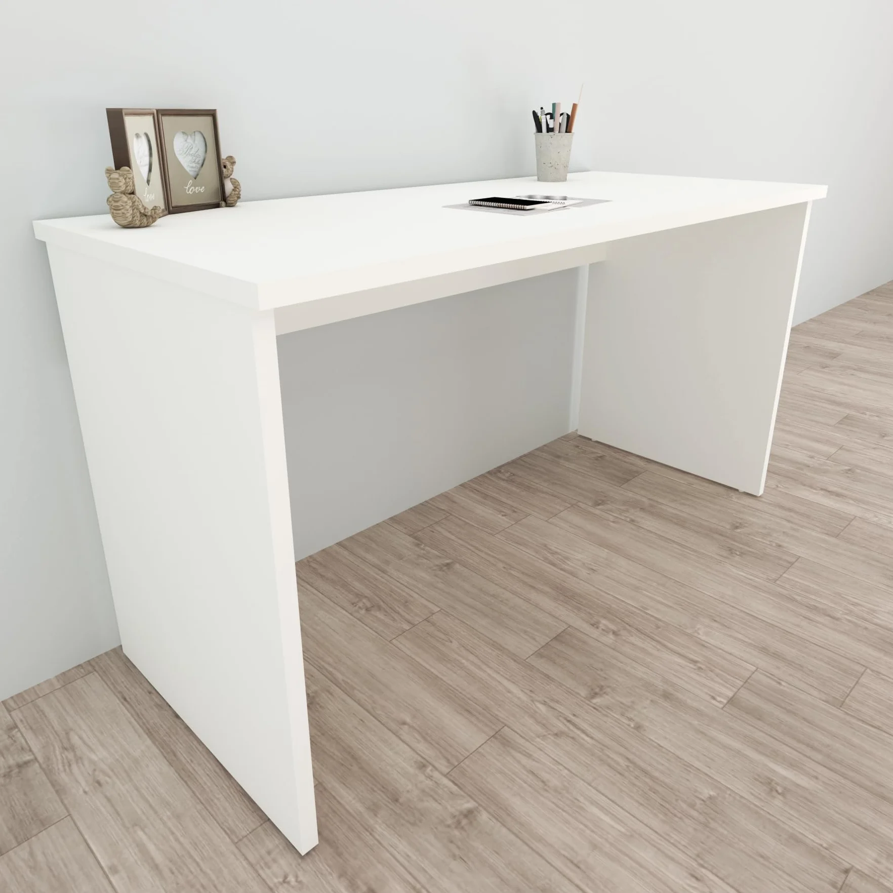 Henor Mesa Escritorio en Madera 100 x 80 x 75 cm con Niveladores para Ordenador Y Estudio En Oficina O Habitación. Blanco.