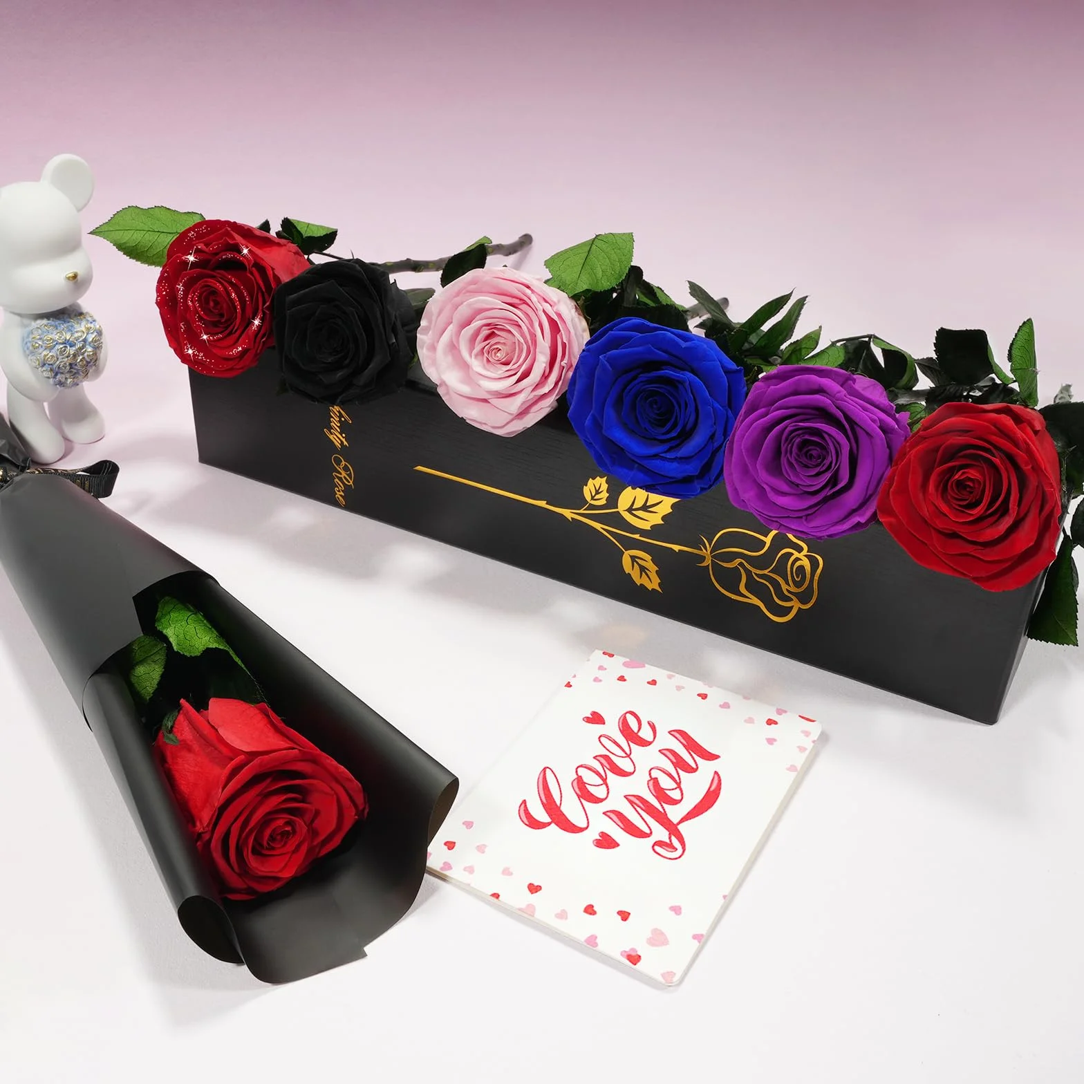 Yamonic Rosa Eterna Regalos para Mujer, Rosa Preservada con Tallo, Flores Preservadas Naturales Roja