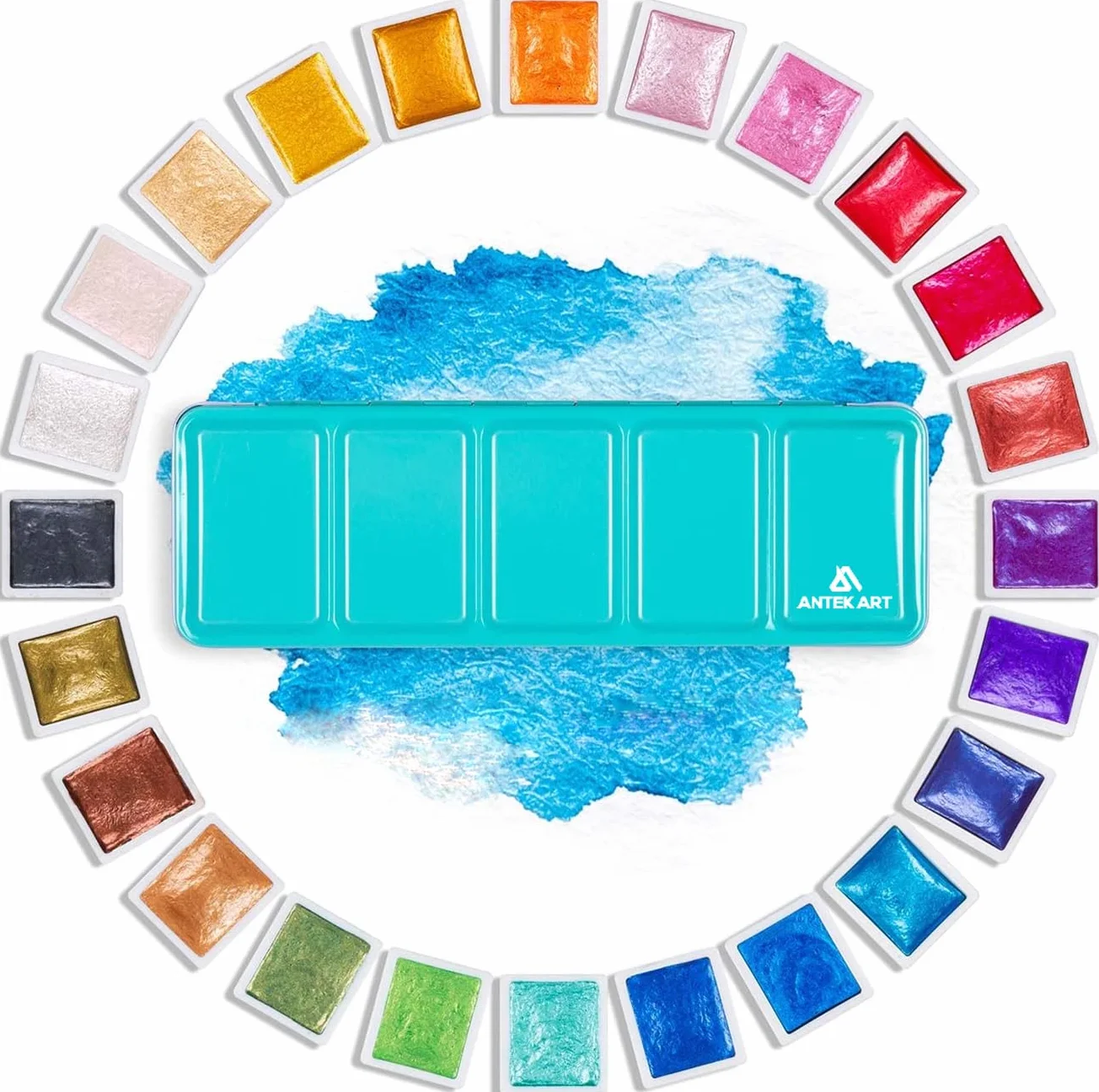 Acuarelas Metalizadas, Juego de Pinturas de Acuarela Metalicas Brillantes Profesional en Estuche de Metal Portátil con Paleta, para Artistas, Pintores (24 Colores)