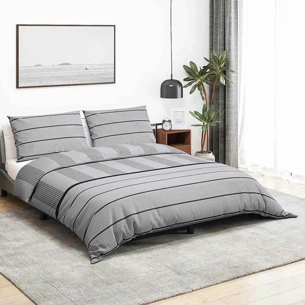 Juego de ropa de cama de algodón gris de 140 x 200 cm con funda de almohada de 60 x 70 cm, funda nórdica, funda nórdica, funda de edredón, cierre de botones, fácil mantenimiento, para