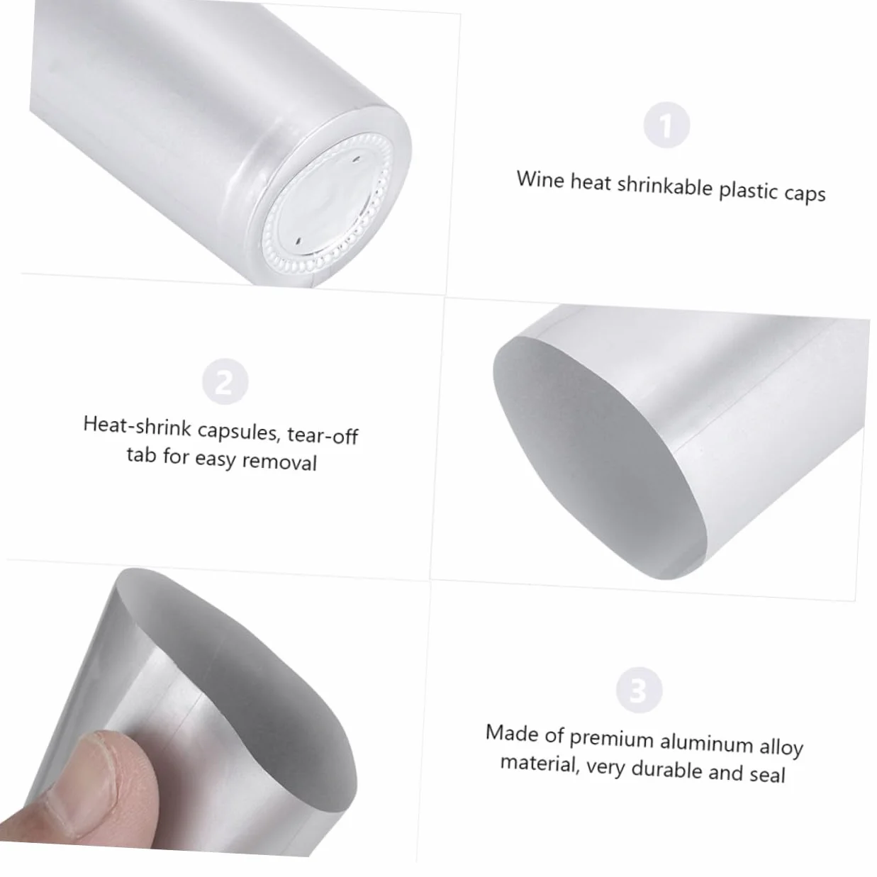 Garneck Cápsulas Termoencogibles para Botellas de Vino 30 MM Color Plateado 200 Unidades Fundas para Tapones Pestaña Desprendible Uso Profesional para Bodegas Bares y Hogares
