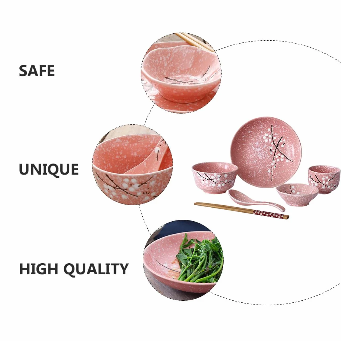 Set de Vajilla Japonesa de Cerámica Rosa Hogar Diseño Delicado Estilo Japonés, Incluye 12 Piezas para Uso en Casa y Restaurante