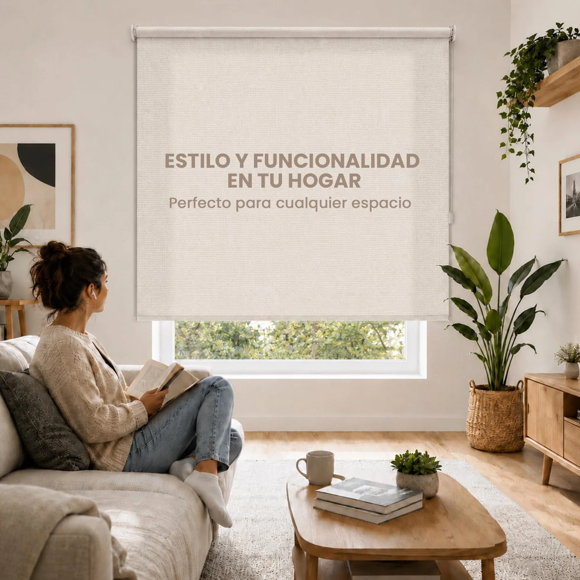 Estor Enrollable Translúcido Arena a Medida 120x180 cm – Luz Natural con Privacidad Día y Noche – Persiana para Ventanas, Puertas, Balconeras, Cocina u Oficina – Instalación en Pared, Techo o Lateral