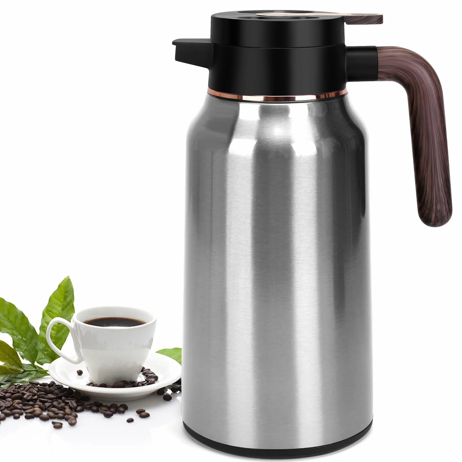 Jarra térmica de café de 68 onzas, jarras de acero inoxidable para líquidos calientes 36 horas, jarras de café aisladas para mantener el café caliente, agua caliente, té, bebidas calientes (plata)