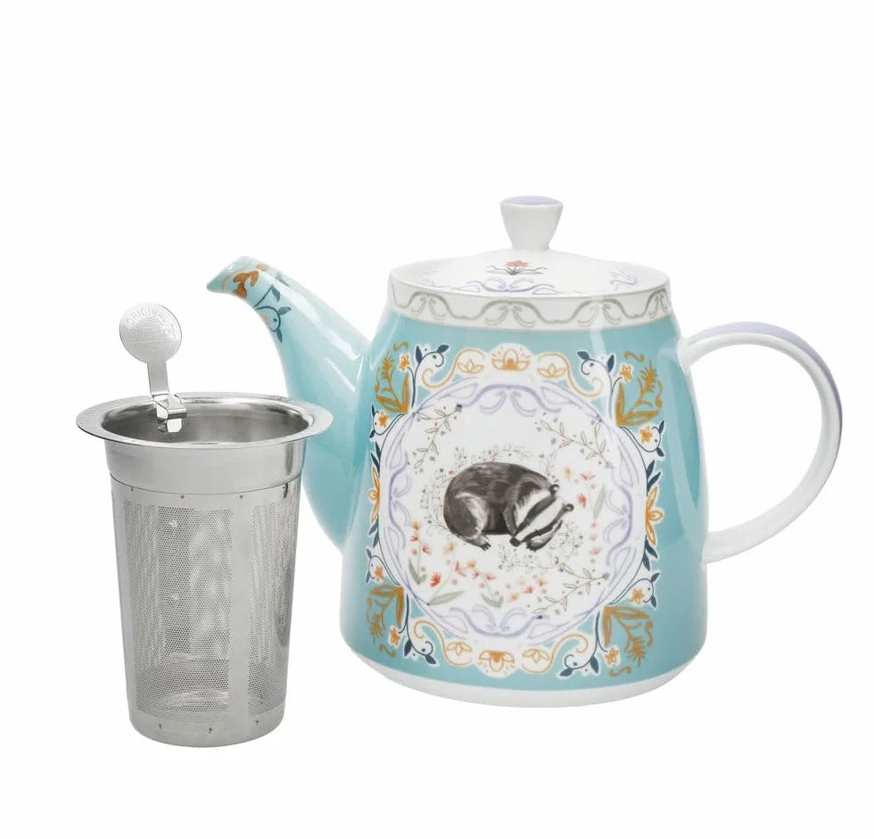 London Pottery Tetera clásica de cerámica con forma de campana, 1 litro, capullo de tejón, infusor de té de acero inoxidable, tetera estilo inglés para té de la tarde