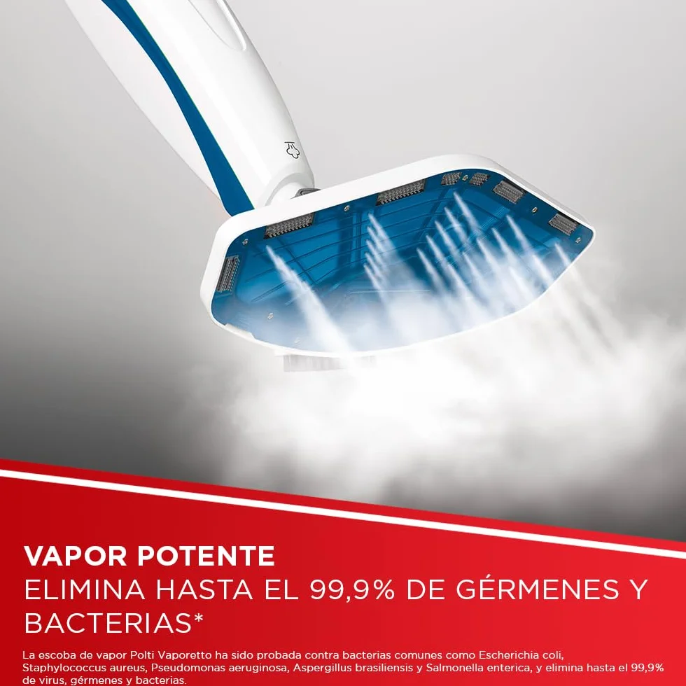Polti Vaporetto SV460 Doble,Escoba a Vapor 2 en 1 con Limpiador Portátil, Potencia Máxima 1500 W, 17 Accesorios Incluidos, Calentamiento en 15 Segundos, Depósito Extraíble, Blanco y Azul
