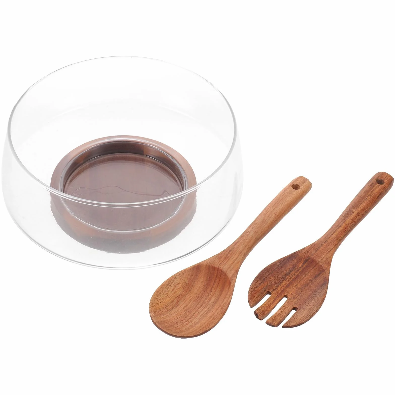 ULTECHNOVO Conjunto de Ensaladera de Vidrio con Base de Madera de Acacia, Protección contra Condensación y Ahorro de Espacio para Servir Ensaladas Frías en Verano