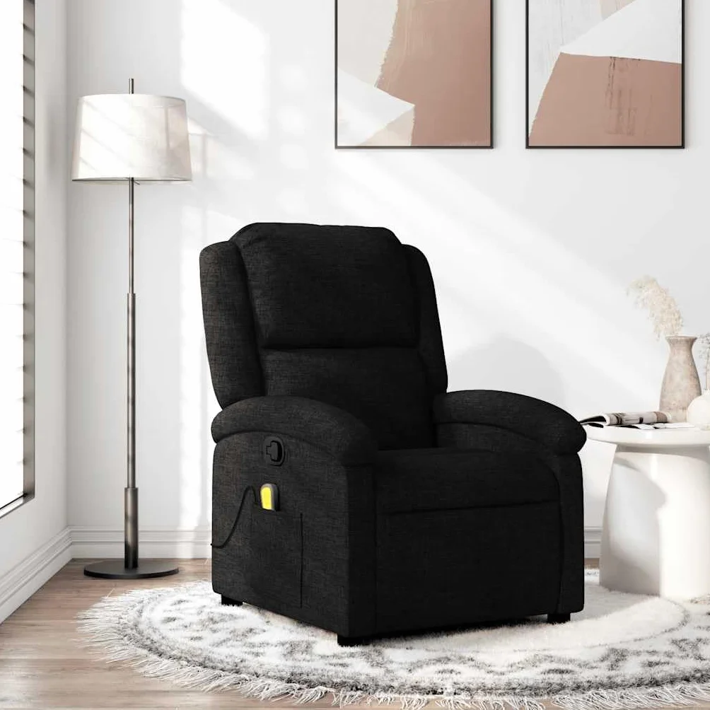 vidaXL Sillón Reclinable de Masaje, Silla con Respaldo Reposabrazos, Sillón de Televisión Relax Descanso, Asiento para Salón Hogar, Tela Negro