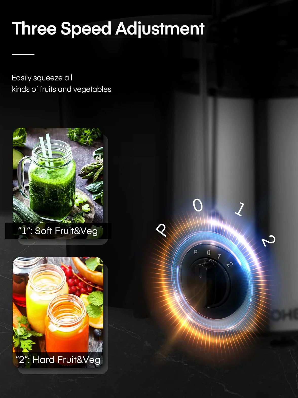 FOHERE Licuadora Extractor de Zumos 400 W 3 Velocidades Cepillo Incluido