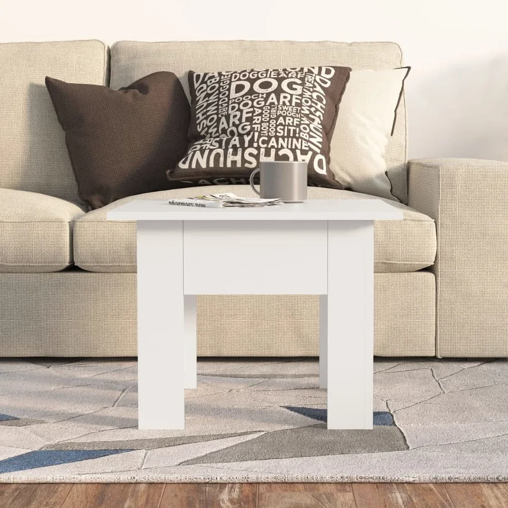 Mesa de centro blanca 55 x 55 x 42 cm, moderna mesa auxiliar de madera, mesa cuadrada de salón para bebidas, aperitivos y decoración, fácil de limpiar