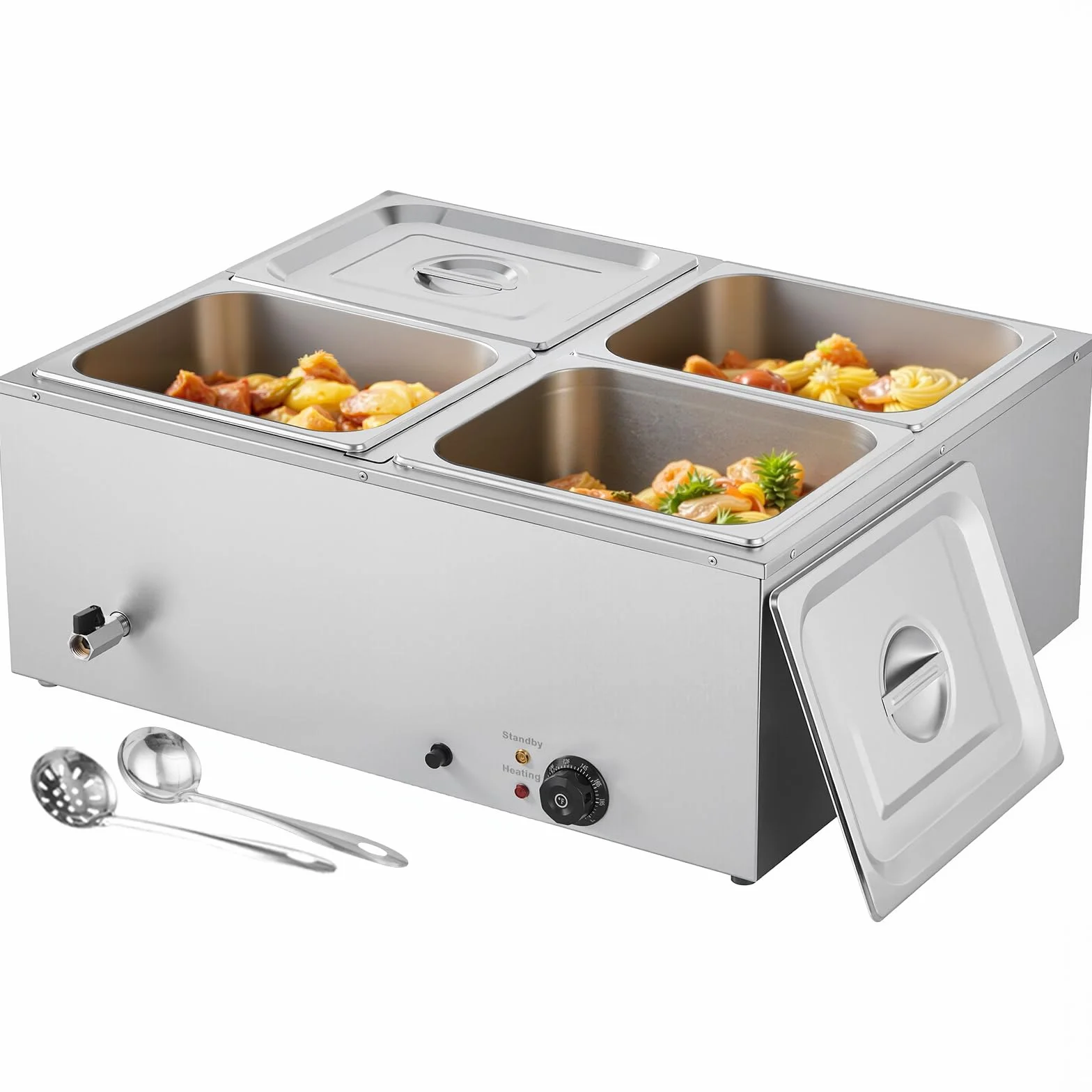 VEVOR Calentador de Alimentos 1500 W Acero Inoxidable 4 Bandejas Baño María