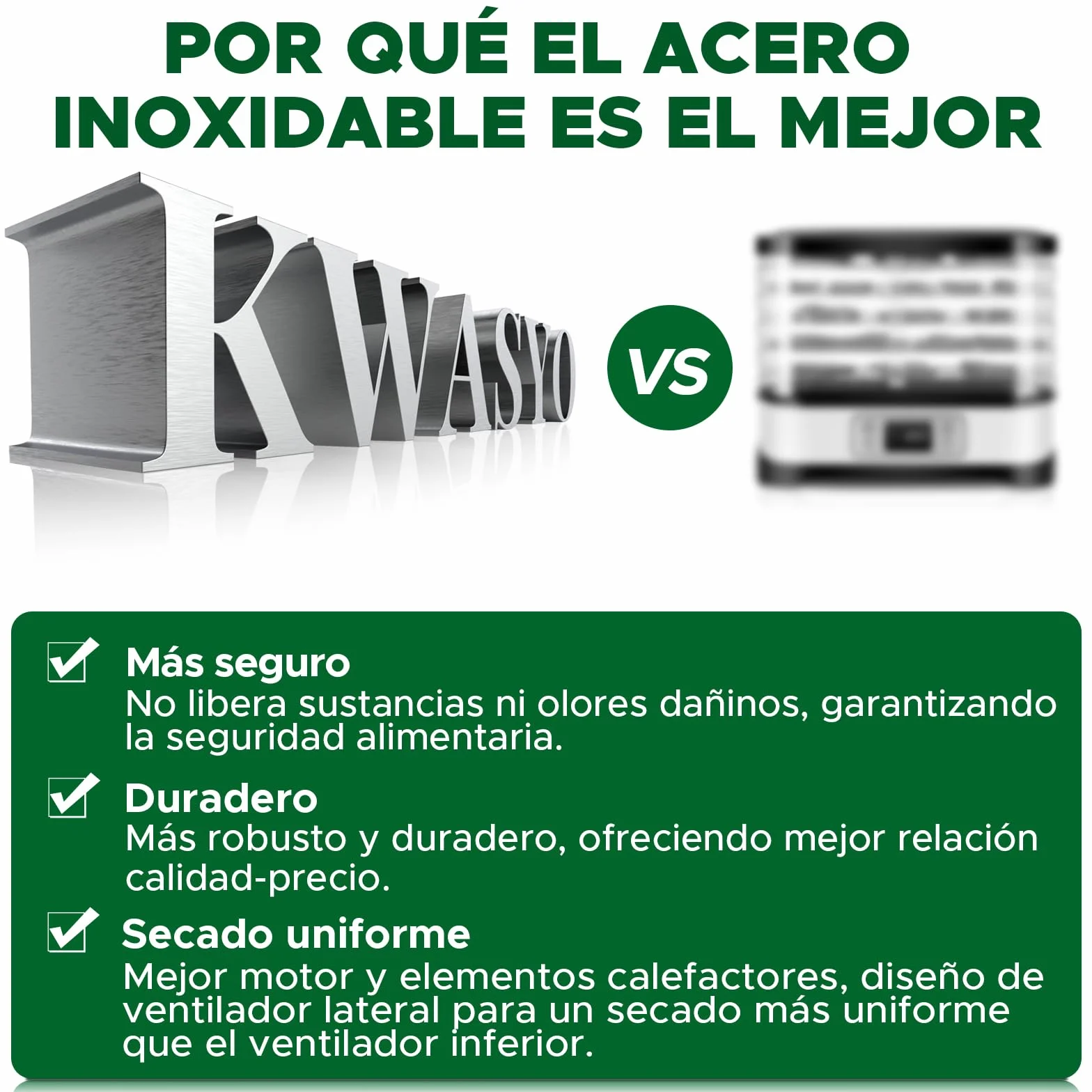Kwasyo Deshidratador de Alimentos Acero Inoxidable 12 Bandejas, 6 Funciones Preestablecidas, Deshidratador de 800W, 6 Tapetes de Silicona, 2 Tarros, 2 Bandejas para Rollos de Frutas, Receta Incluida