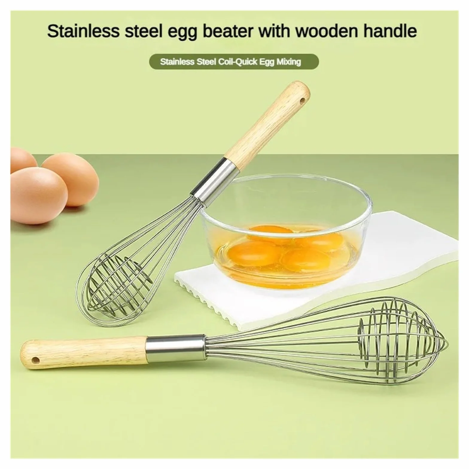 Batidor de huevos acero inoxidable con mango madera, mezclador crema Manual y agitador masa for uso en cocina(10Inch Egg Beater)