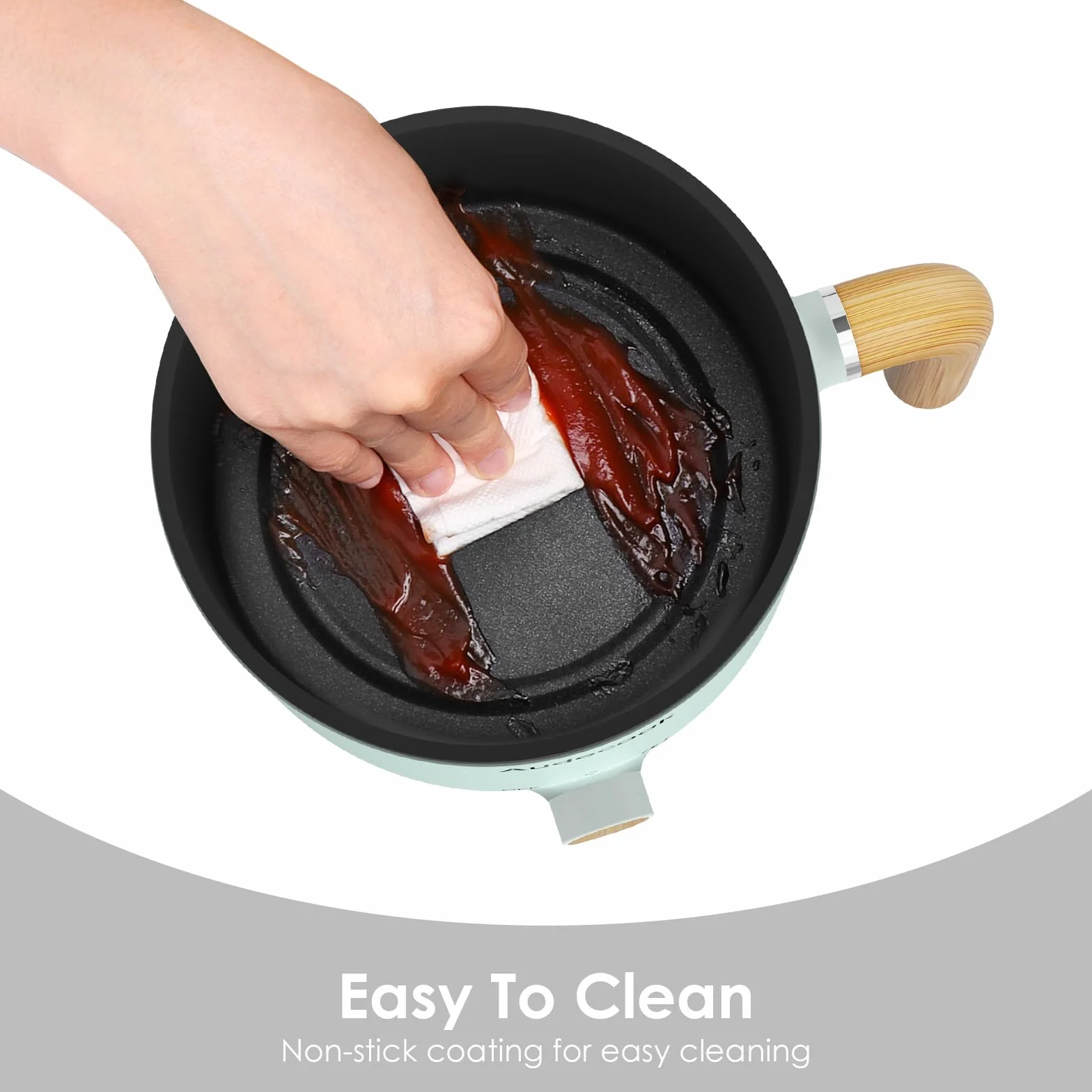 Audecook Olla Eléctrica 1,5L Mini Olla Multifuncional Portátil con Vaporera y Doble Control de Potencia