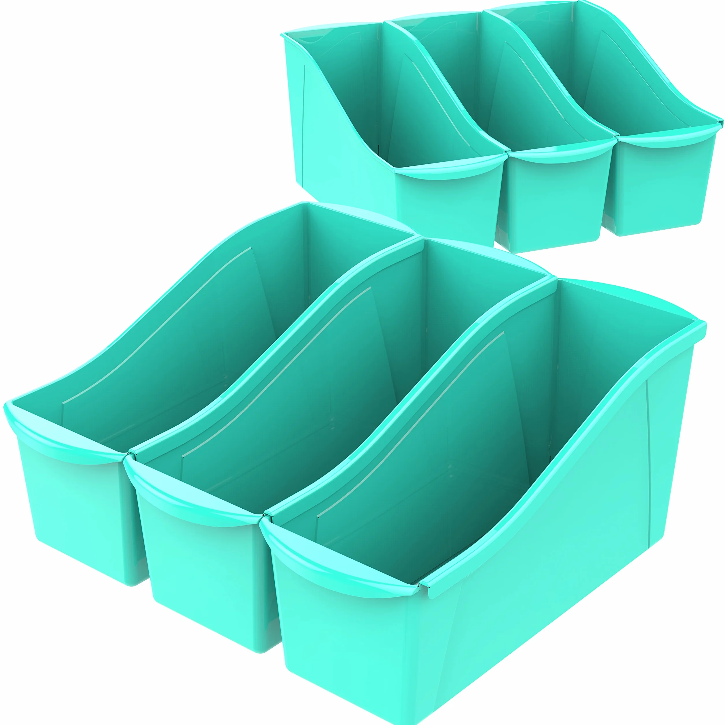 Storex Papelera grande para libros, 35.3 x 12.7 x 17.7 cm, color verde azulado, caja de 6 (71120U06C)