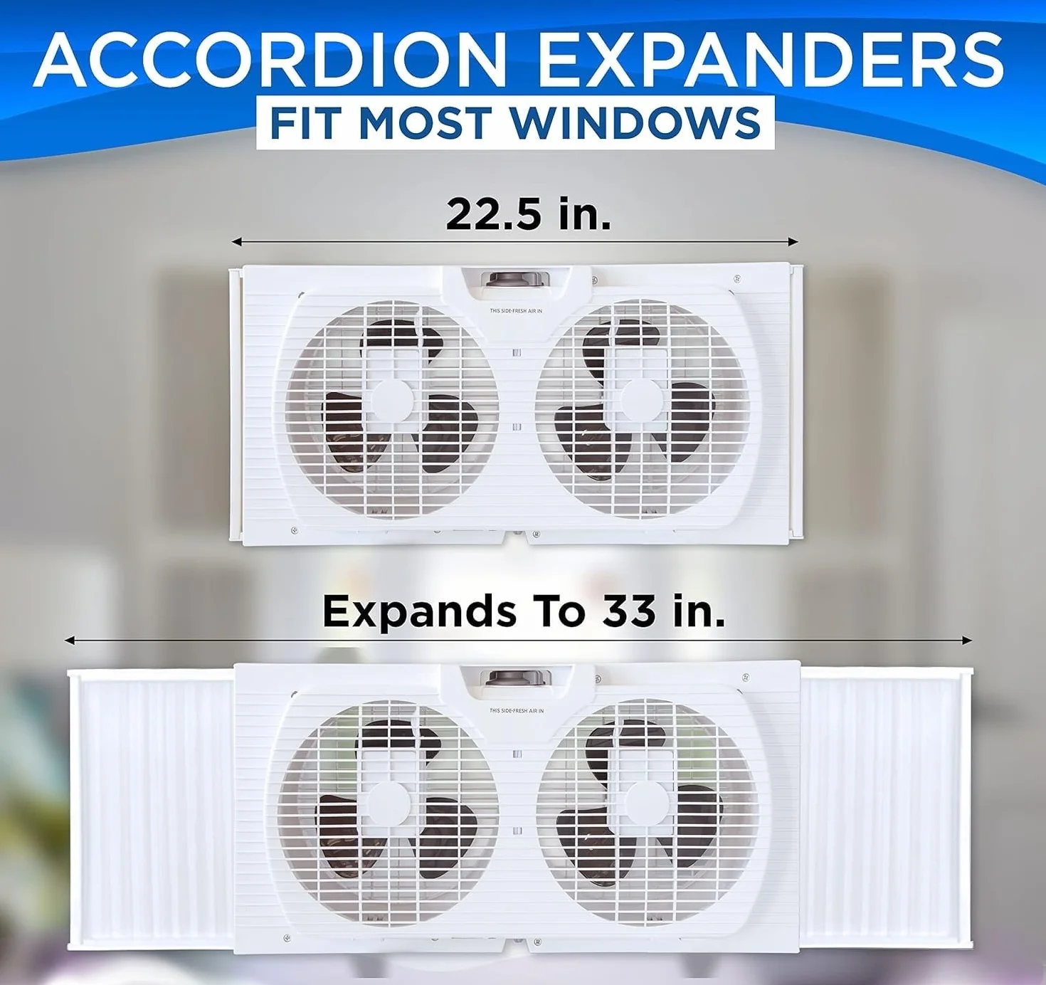 EZ-CHILL Ventilador de ventana doble de 22,9 cm con control de flujo de aire reversible manualmente, expansores de bloqueo automático, 2 velocidades, ventilador doble, escape, flujo de aire de 3 m/s